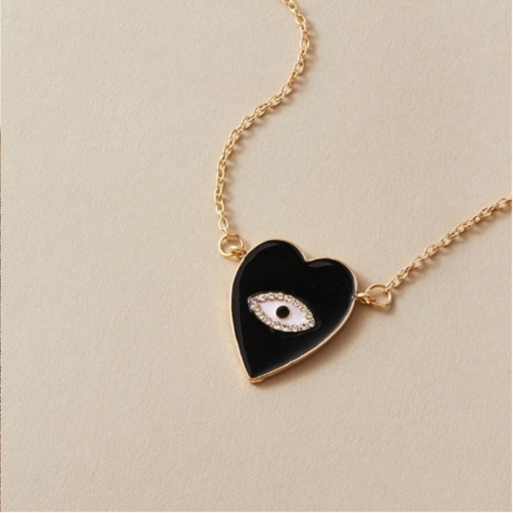 Love Talisman Gold Plated Necklace, Evil Eye Ouija Rhinestone Heart Protection - Picture 4 of 9